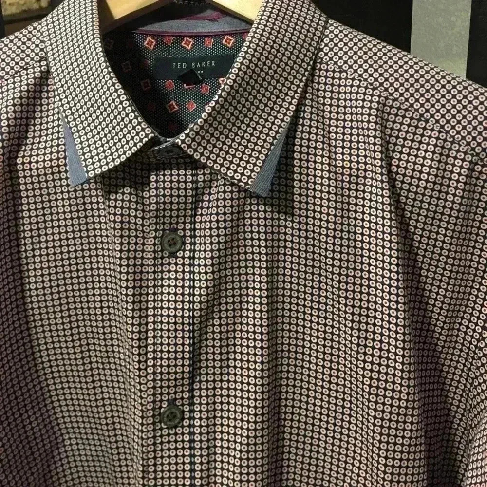 Ted Baker Long Sleeve Geo print Navy Shirt size 5. Gently worn, great shape